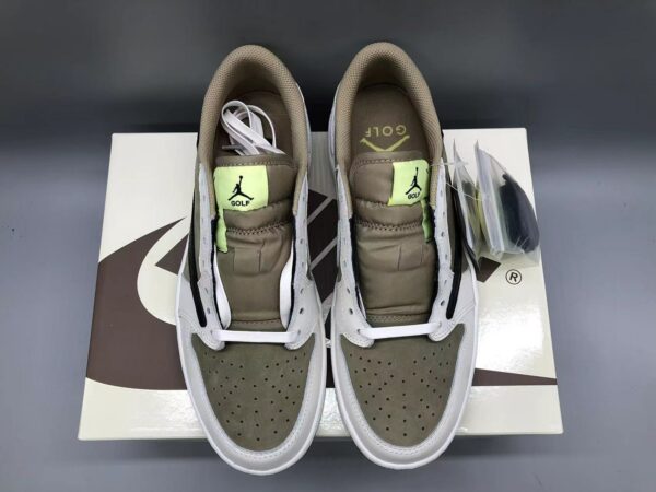 version of Travis Scott x Air Jordan 1 Low Golf “Olive” Barb 6.0 Golf