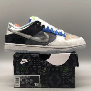 CLOT x Nike Dunk Low "What The? CLOT" Wear-resistant and breathable low-cut sneakers for men and women, brown, blue and gray